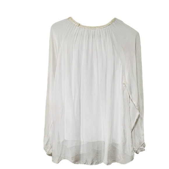 TEMPO PARIS Women’s Sheer White Size M/L Gold Embroidered Neckline Blouse - Picture 4 of 4